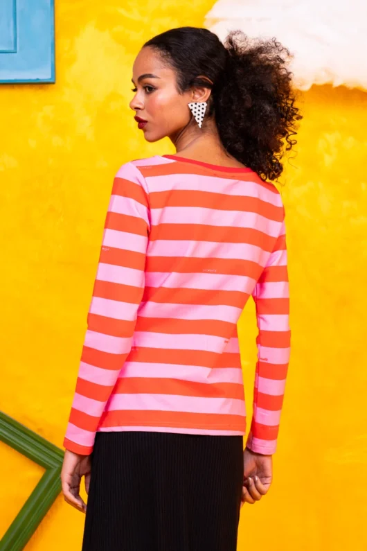 Alternative view of Monica Blouse Red and Pink Stripes Μακρυμάνικο Μπλουζάκι Petit Boutik
