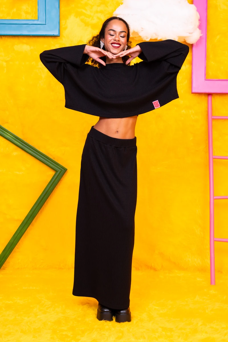 Margo Skirt Πλεκτή Rib Μαύρη Φούστα Petit Boutik