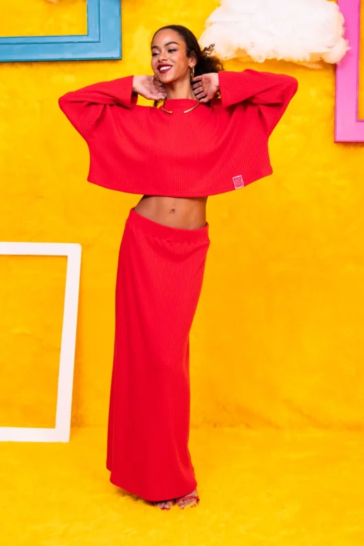 Margo Skirt Πλεκτή Rib Κόκκινη Φούστα Petit Boutik