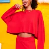 Chelsie Crop Top Πλεκτή Rib Κόκκινη Μπλούζα Petit Boutik