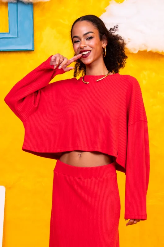 Chelsie Crop Top Πλεκτή Rib Κόκκινη Μπλούζα Petit Boutik