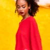Chelsie Crop Top Πλεκτή Rib Κόκκινη Μπλούζα Petit Boutik - Image 2