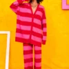 Claire Knitted Cardigan Pink Red Stripes Πλεκτή Ζακέτα Petit Boutik