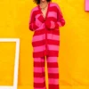 Claire Knitted Cardigan Pink Red Stripes Πλεκτή Ζακέτα Petit Boutik - Image 4