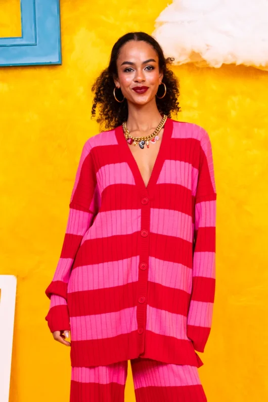 Alternative view of Claire Knitted Cardigan Pink Red Stripes Πλεκτή Ζακέτα Petit Boutik
