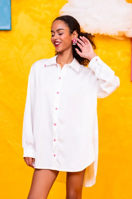 Konnie Shirt White Σατέν Πουκάμισο Με Κέντημα Petit Boutik