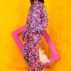 Lora Pants Pink Green Leaves με Τσέπες Petit Boutik