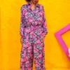 Lora Pants Pink Green Leaves με Τσέπες Petit Boutik - Image 3