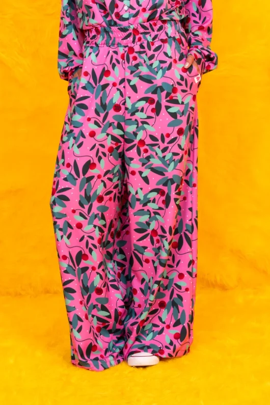 Alternative view of Lora Pants Pink Green Leaves με Τσέπες Petit Boutik