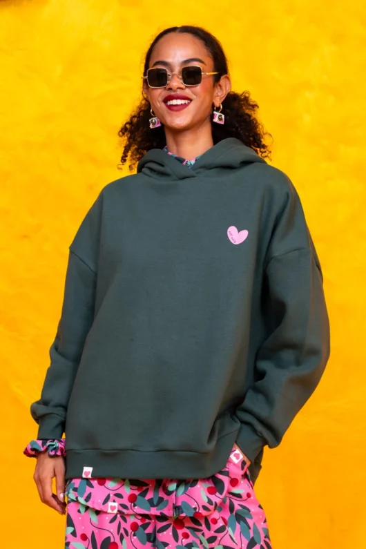 Hooded Φούτερ Blouse Green Love Hand Μπλούζα Με Κουκούλα Petit Boutik