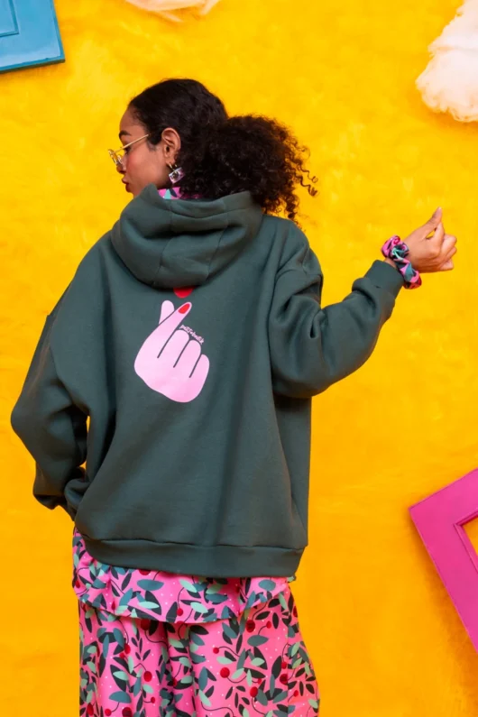 Alternative view of Hooded Φούτερ Blouse Green Love Hand Μπλούζα Με Κουκούλα Petit Boutik
