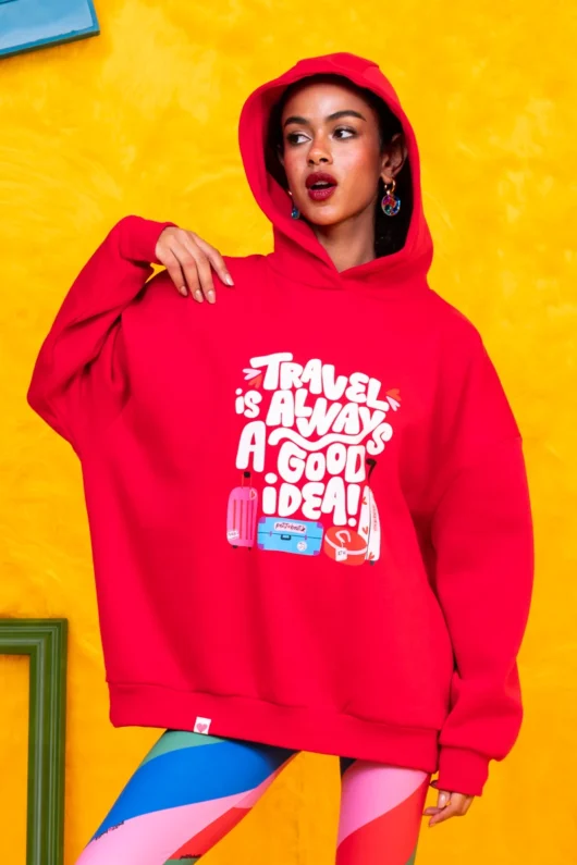 Hooded Φούτερ Blouse Red Travel Μπλούζα Με Κουκούλα Petit Boutik