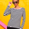 Monica Blouse Black and White Stripes Μακρυμάνικο Μπλουζάκι Petit Boutik