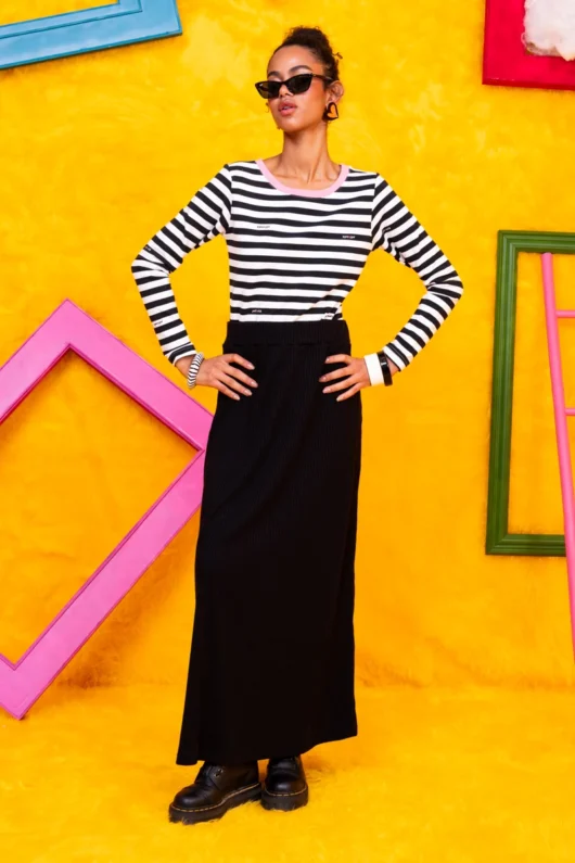 Alternative view of Monica Blouse Black and White Stripes Μακρυμάνικο Μπλουζάκι Petit Boutik