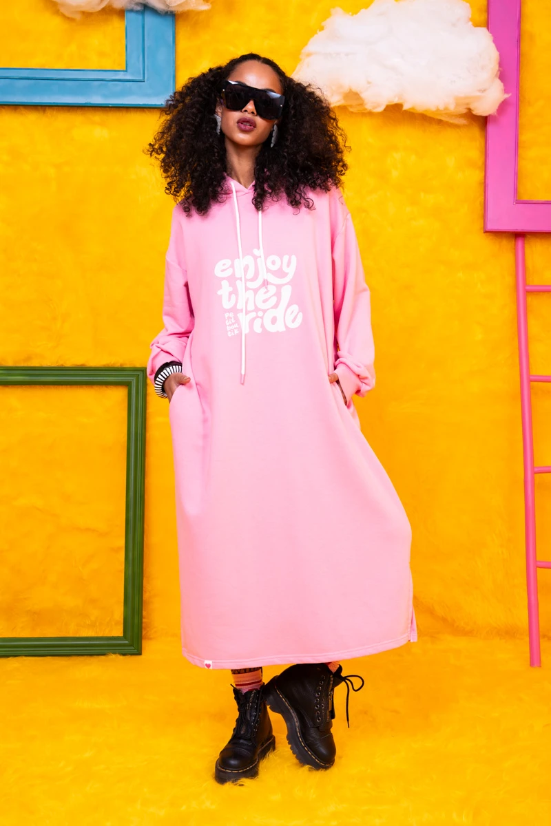 Hoodie Pink Dress “Enjoy The Ride” Φούτερ Φόρεμα με Κουκούλα Petit Boutik - Image 2
