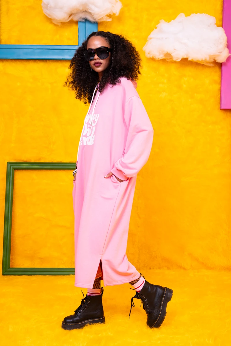 Hoodie Pink Dress “Enjoy The Ride” Φούτερ Φόρεμα με Κουκούλα Petit Boutik - Image 3