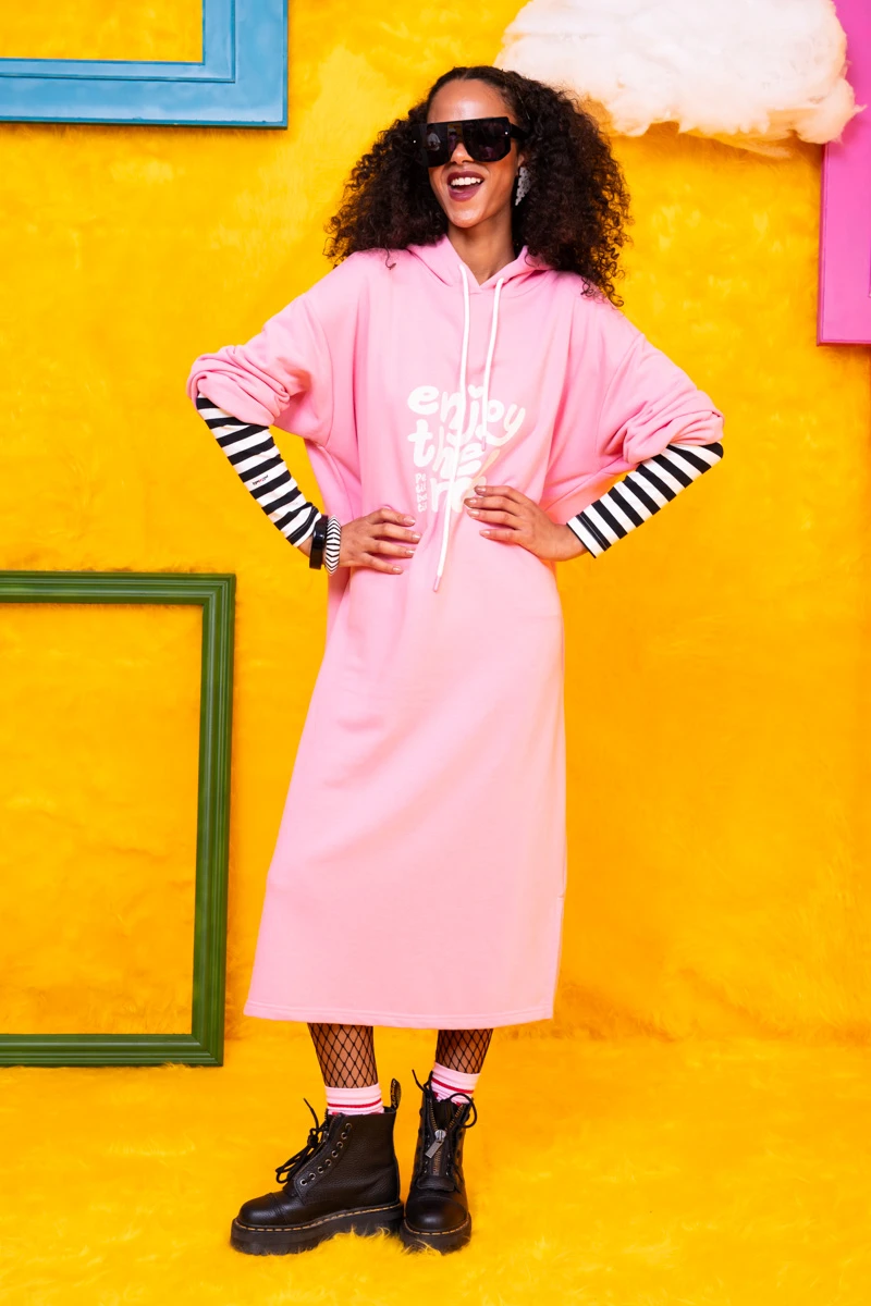 Hoodie Pink Dress “Enjoy The Ride” Φούτερ Φόρεμα με Κουκούλα Petit Boutik - Image 4