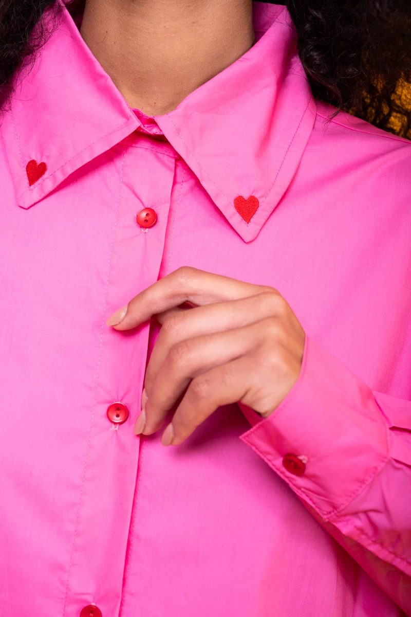 Konnie Shirt Pink Cotton Poplin Πουκάμισο Με Κέντημα Petit Boutik - Image 2