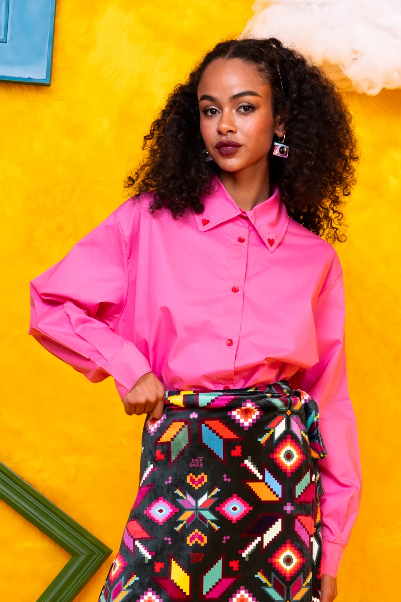 Konnie Shirt Pink Cotton Poplin Πουκάμισο Με Κέντημα Petit Boutik - Image 3
