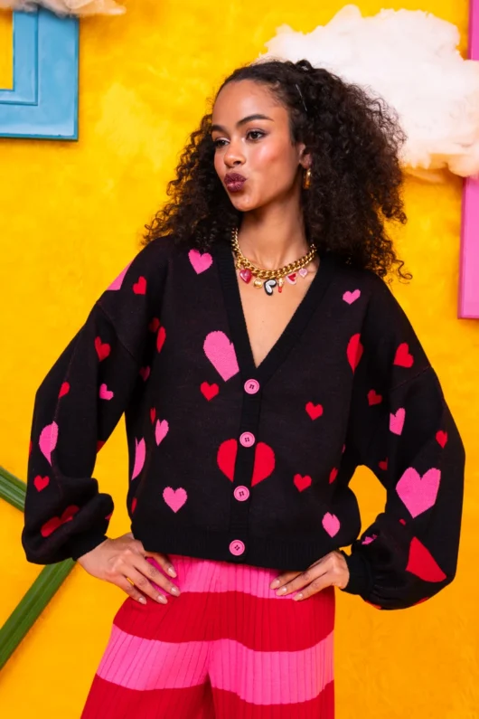 Alternative view of Nelly Knitted Cardigan Black Hearts Πλεκτή Ζακέτα Petit Boutik
