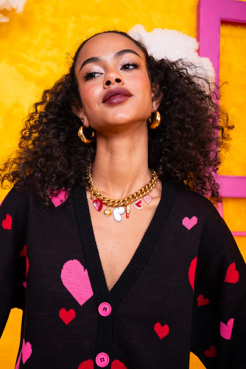 Nelly Knitted Cardigan Black Hearts Πλεκτή Ζακέτα Petit Boutik - Image 4