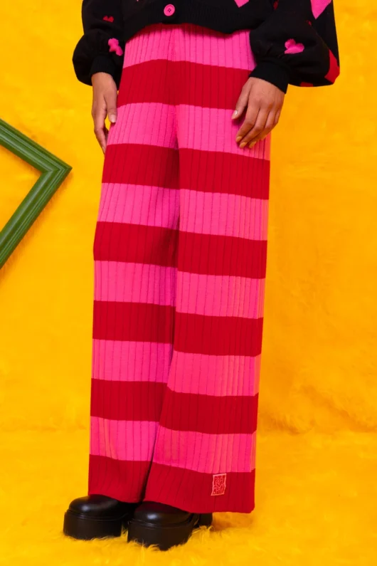 Sara Knitted Pants Pink Red Stripes Πλεκτό Παντελόνι Petit Boutik