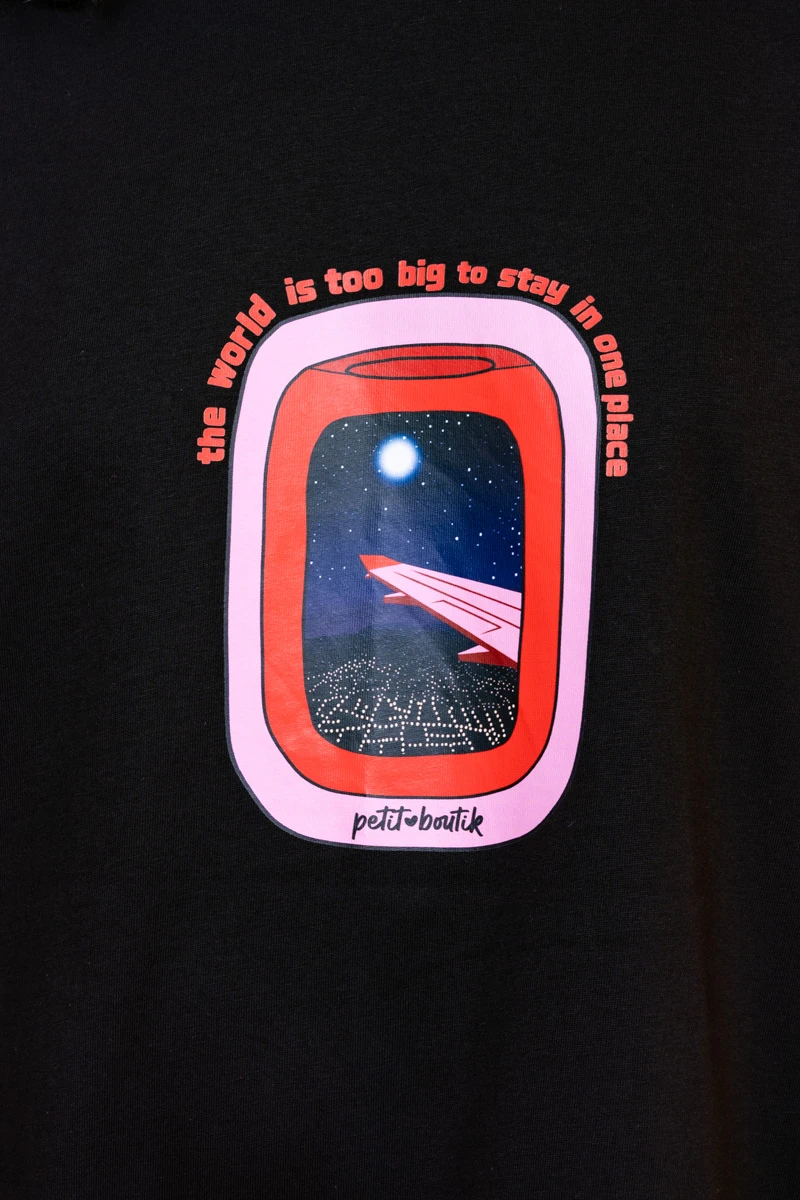 T-shirt Blouse Black Aeroplane Window Κοντομάνικο Μπλουζάκι Petit Boutik - Image 5